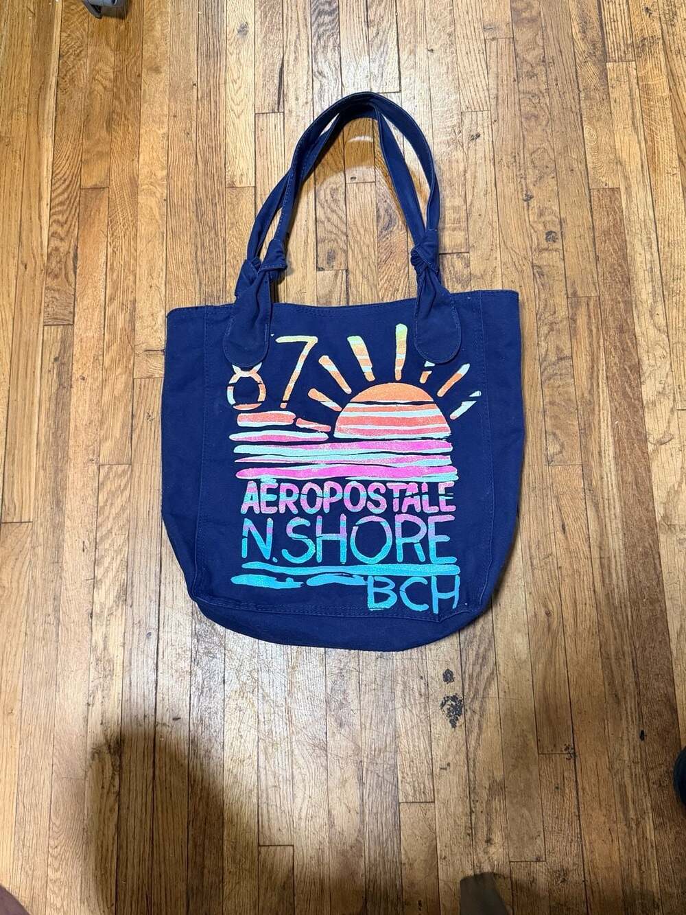 Y2k Aeropostale North Shore Tote Bag Navy Blue Canvas Sunrise Graphic